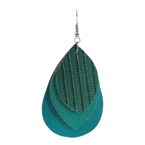 3 Layer Teal/Green Faux Leather Dangle Chic Lightweight Earrings 3t9 - Picture 3 of 6